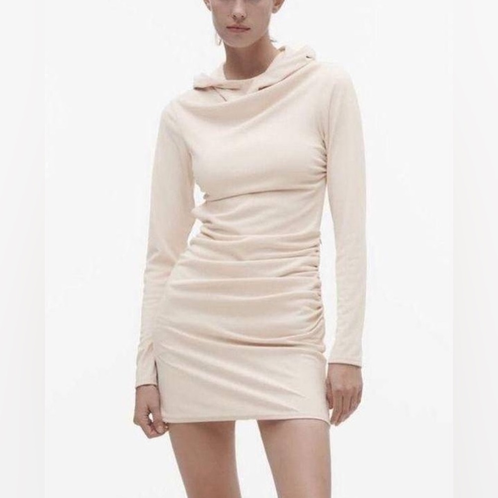 Zara open back hooded cream mini dress